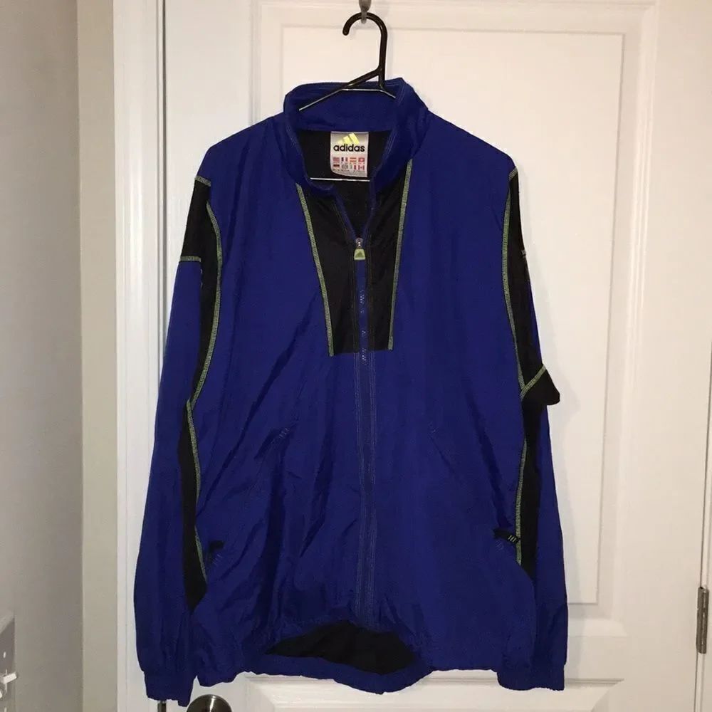Vtg adidas running marathon work out blue jacket